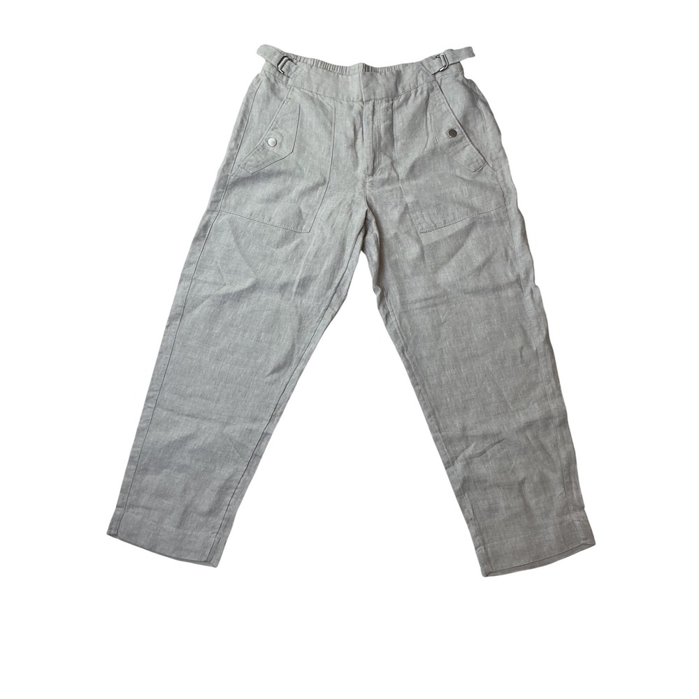 Athleta Linen Side Buckle Pants Beige Oatmeal Petite 6P Relaxed Tapered Ankle - Picture 12 of 15